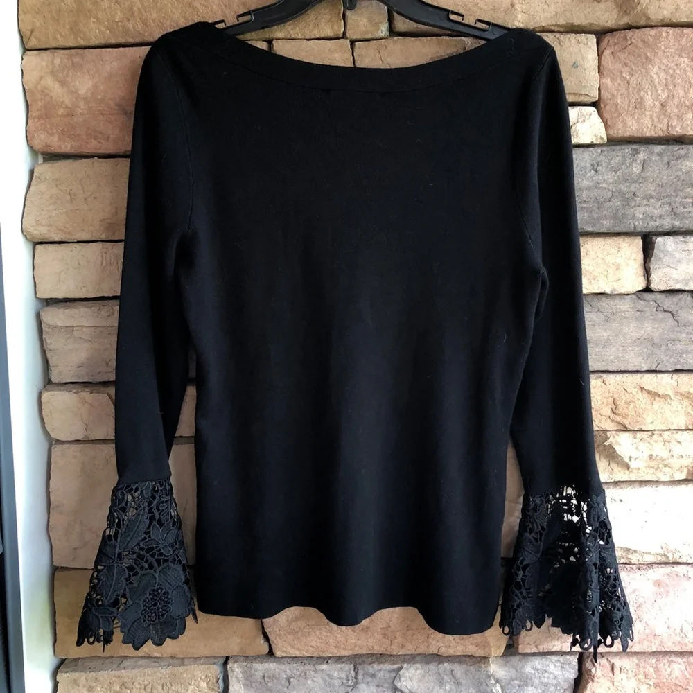 INC International Concepts Black Knit Sweater Top Lace Cuffs Women’s Large EUC - Picture 7 of 12